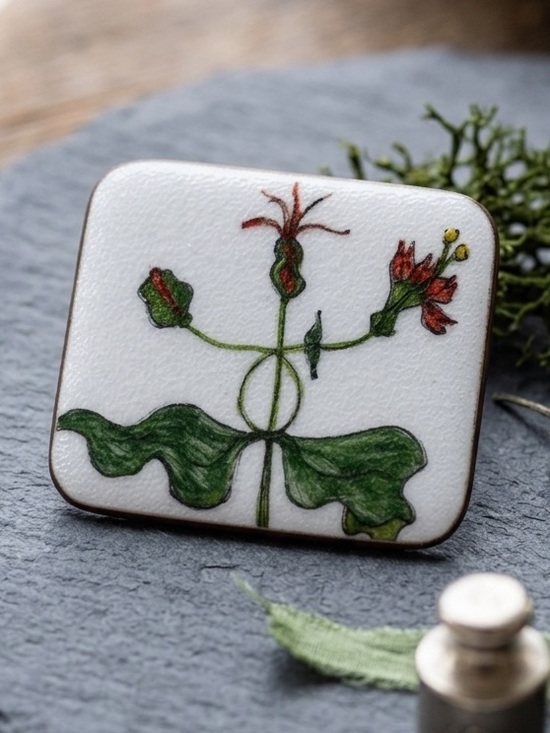 Source Unknown Jewelry - Vintage Hand-Painted Botanical Enamel Brooch